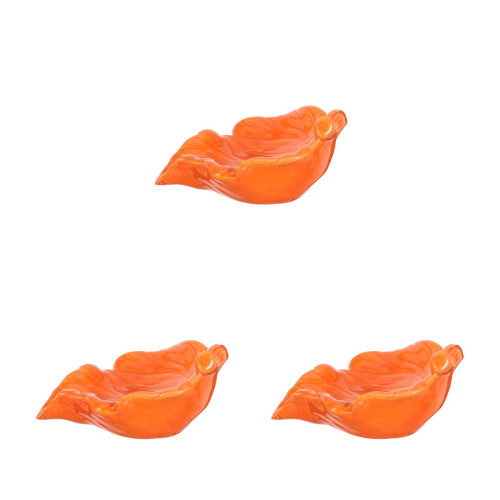 3Pcs Orange Ceramic Soap Saver Plate Leaf Shape with Spout for Shower 2