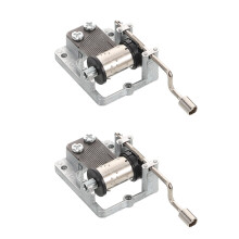 2Pcs Hand Crank Music Box Movement Silver Metal 8-Tone DIY Mechanism