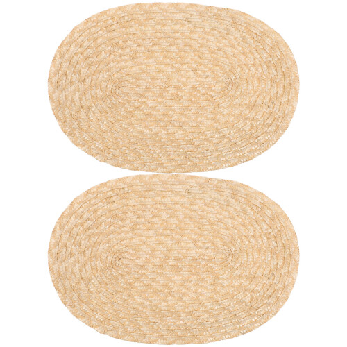 2Pcs Beige Oval Placemats Woven Straw Table Mats for Dining Room