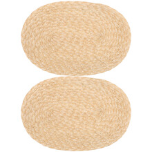 2Pcs Oval Woven Straw Dining Table Mats Non-Slip Beige Place Mats