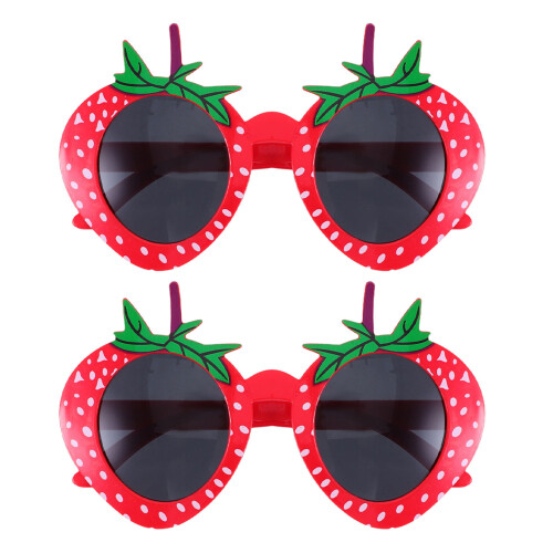 2Pcs Strawberry Shaped Party Sunglasses Red ABS Fruit Eyeglasses
