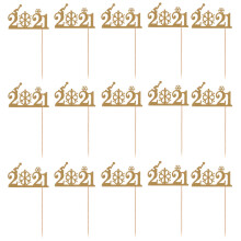 24Pcs Shiny Golden Paper Cake Toppers 2021 Glitter for New Year Cakes