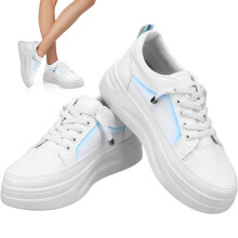 1Paar Stijlvolle Witte Sneakers Dames Kunstleer Met Stevige Dikke Zool