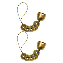 2Pcs Metal Feng Shui Wind Chimes with 5 Lucky Coins for Home and Car