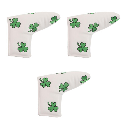 3Pièces Protection Putter Mallet Golf Blanche PU Avec Broderie Trèfle 1