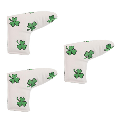 3Pièces Protection Putter Mallet Golf Blanche PU Avec Broderie Trèfle 2