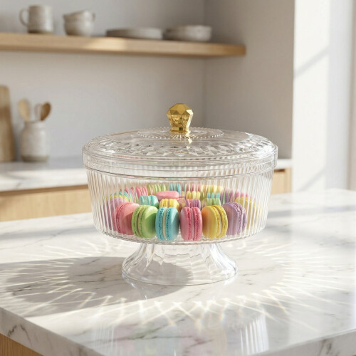 Transparent Plastic Footed Fruit Bowl with Covered Lid for Home 2