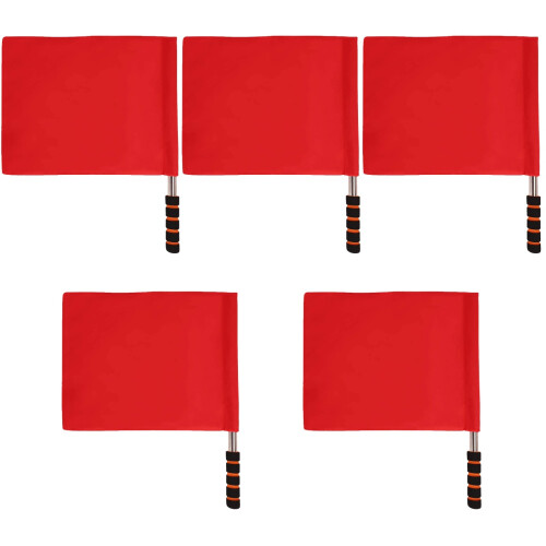 5Pcs Bright Red Soccer Referee Flags with Non-Slip Sponge Handle 1