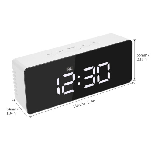 USB Alarm Clock White LED Mirror Screen with Snooze and Buzzer 1