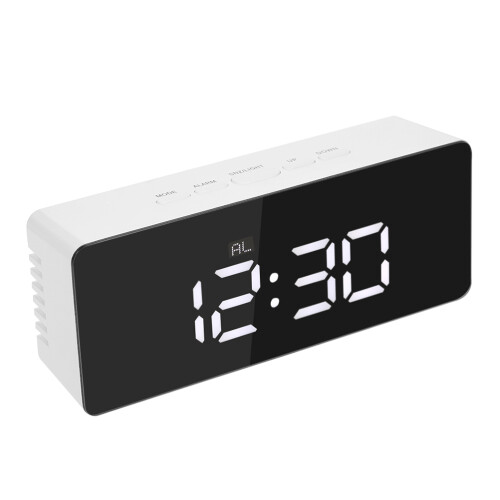 USB Alarm Clock White LED Mirror Screen with Snooze and Buzzer 2
