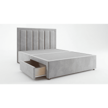 (5ft King, Black(No Mattress)) Plush Velvet Divan Bed 54" Panel Headboard 2 Drawers Storage Double Bed Mattress Option