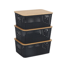 Stohovateľné úložné boxy s bambusovými viečkami - sada 3 kusov