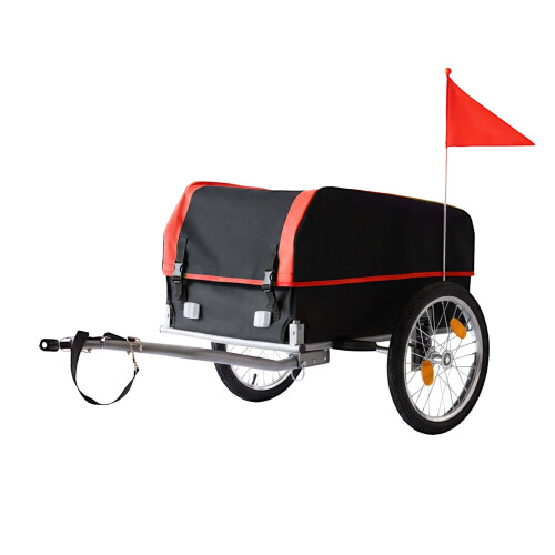 Reboque dobrável para carga de bicicleta com capa resistente às intempéries.