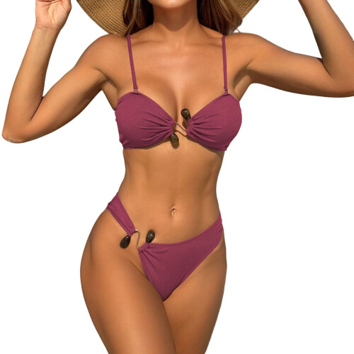 Ensemble bikini deux pièces pour femmes,-couleur rouge M