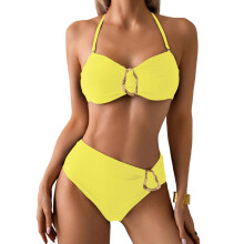 Halter-bikinitop met bandjes en bandeau-badpakken voor-Gele L
