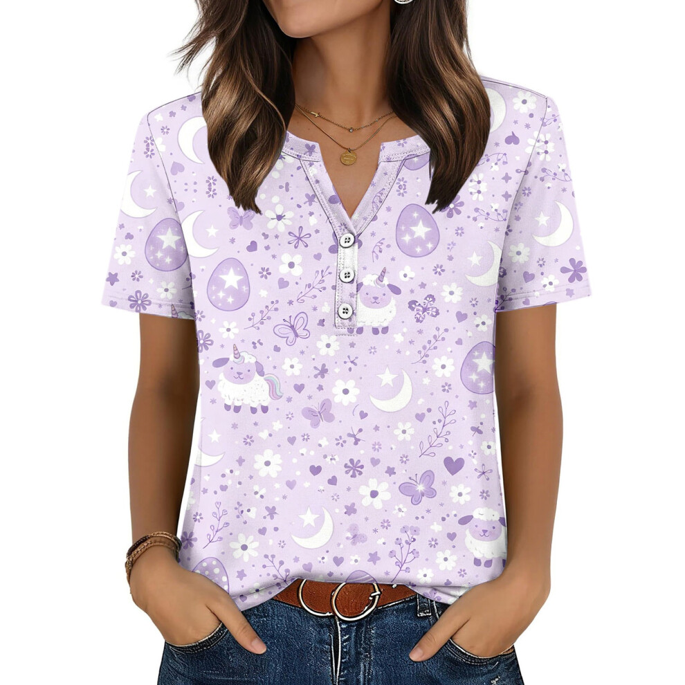 Purple Women's Easter Top, Cute Easter Bunny Shirt, Casual- Xl
