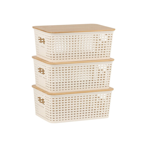 Stapelbares Aufbewahrungsbox-Set mit Bambusdeckel, perforiertes Design