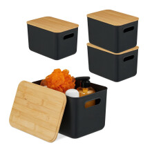 Caja de almacenamiento de plástico con tapa de bambú, apilable