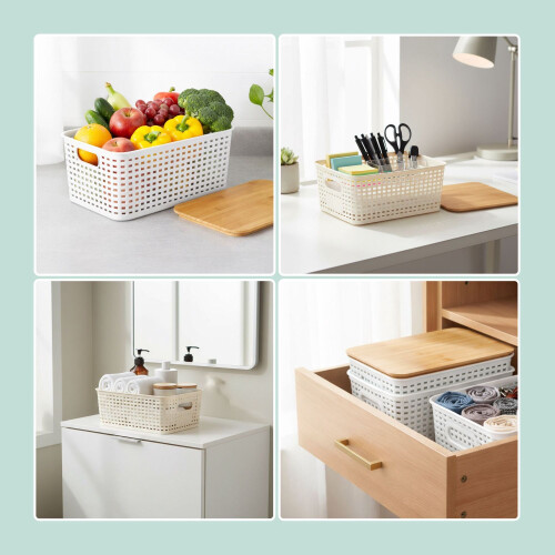 Stapelbares Aufbewahrungsbox-Set mit Bambusdeckel, perforiertes Design 2