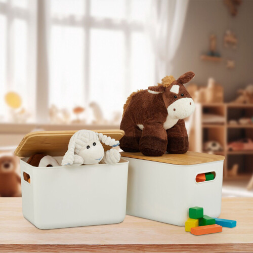 Kunststoff-Aufbewahrungsbox-Set mit Bambusdeckeln, stapelbar 1