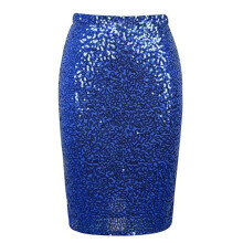 Glitters Sequins High Rise Tight Pencil Skirt-Royal Blue XXL
