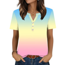 Womens Tops V Neck Short Sleeve Shirts Casual-powder blue XL