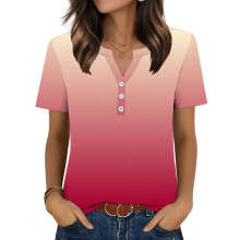 Womens Tops V Neck Short Sleeve Shirts Casual Blouse-Red XL
