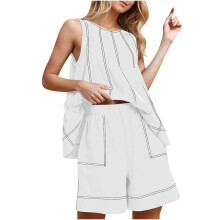 Linen two-piece set, women's matching set, women's-White M