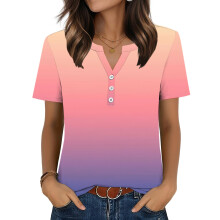 Womens Tops V Neck Short Sleeve Shirts Casual Blouse-Pink XL