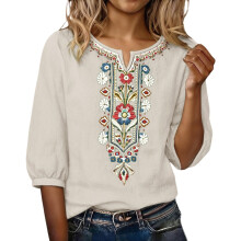 Embroidered Tops for Women Sleeve Cotton Linen-milky XXXL