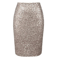 Glittering Sequins Skirt High Waist Bodycon Skirt-light khaki L