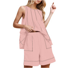 Linen two-piece set, women's matching set, women's-Pink L