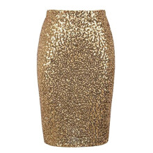 Women Sparkles High Waist Bodycon Skirt With Glitters-Gold L