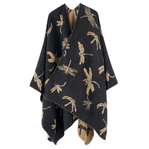 Stylish Oversized Scarf Wrap Wearable Blanket Open-black khaki