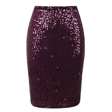 Elegant Sequins High Waist Pencil Skirt Flattering-Purple L