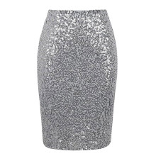 Sparkles Bodycon Skirt High Waist Butt Lifting Prom-Silver XXL