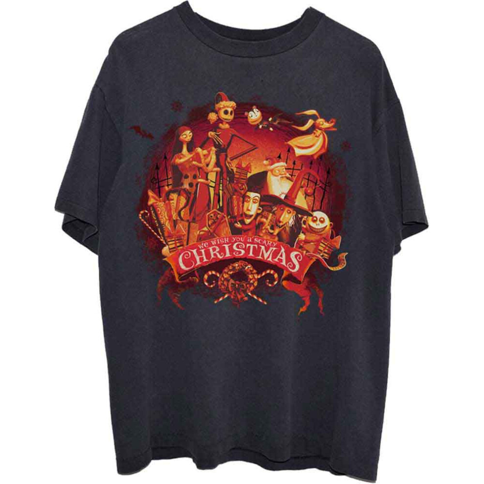 Disney (Xl, ) Nightmare Before Christmas T Shirt We Wish You A Scary Christmas Official Black