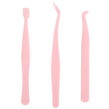 3Pcs Pink Eyelash Tweezers Set with Antiadhesive Tips for False Lashes