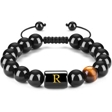 Initialenarmband für Damen und Herren – Schwarzer Achat & Tiger