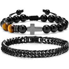 Herren-Armbandset aus Edelstahl und Edelsteinen (2er-Pack)