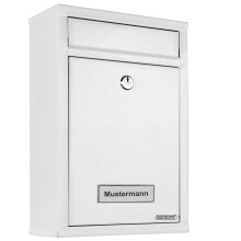 Abschließbarer Briefkasten aus weißem Stahl, 32 x 22 x 9 cm, wetterfest