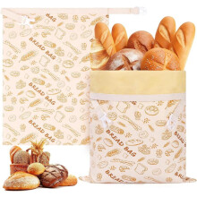 Beeswax bread bags with stand-up base, 2-pack, for keeping bread fresh, multiple seals, zipper, snap closure, bread storage, 43*33c