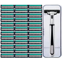 Manual men's razor, wet razor with 3-layer blade with aloe vera and non-slip grip, 36 blades, 1 blade holder, 1 blade holder box