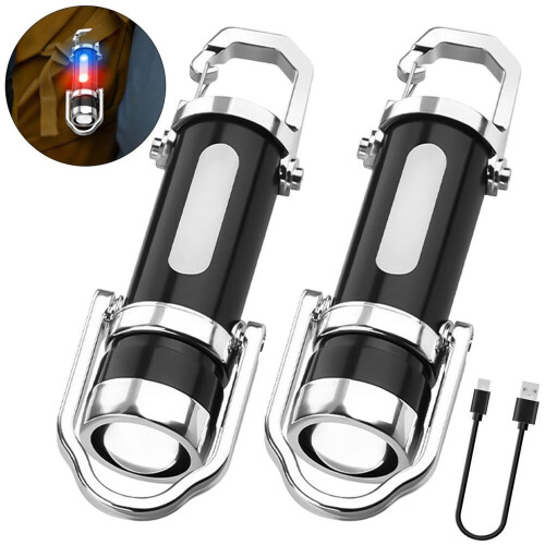 2-Pack Super Bright Mini Keychain Flashlights, Waterproof, 1200LM, Features include UV light, telescopic zoom, power bank functiona