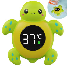 Baby bath thermometer, turtle design, water & room temperature, 3-color LED safety indicator, multifunctional, safe for bathing