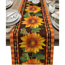Caminho de mesa em linho misto com estampa de girassóis, 33 x 229 cm (13 x 90 polegadas)
