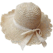 Opvouwbare strohoed, geschikt voor dames, met brede rand en UV-bescherming, zomerse strandhoed in beige.