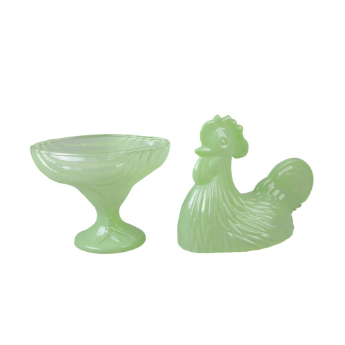Glas-Hahn-Glas mit Deckel, Hähnchen-Design,-Smaragdgrün