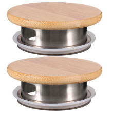 2Pcs Stainless Steel Pitcher Lid Replacement with Bamboo Leakproof Cap
