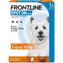 FRONTLINE SPOT ON DOG 2-10KG PIPETTE 1 MONTH SUPPLY UNBOXED